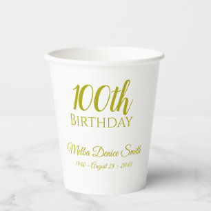 100. Geburtstagsparty Paper Cups Personalisiert Pappbecher