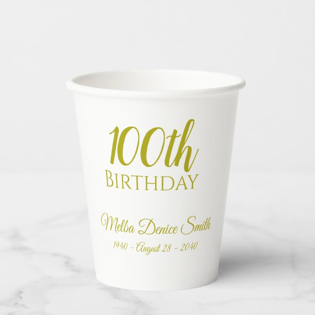 100. Geburtstagsparty Paper Cups Personalisiert Pappbecher (Vorderseite)