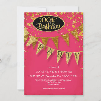 100. Geburtstagsparty Pennant Banner Confetti Einladung