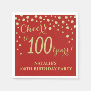 100. Geburtstagsparty Red and Gold Diamond Napkins Serviette