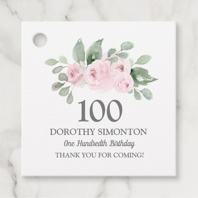 100. Geburtstagsparty Rosa Eukalyptus Geschenkanhänger (Vorderseite)