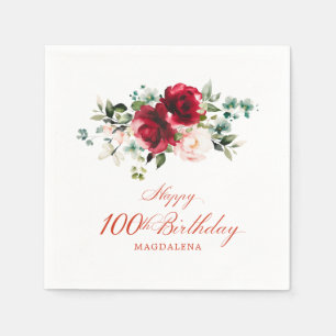 100. Geburtstagsparty Rosa Rote Blüte Custom Serviette