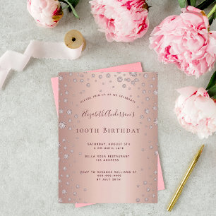 100. Geburtstagsparty Rose Gold Diamond Einladung Postkarte