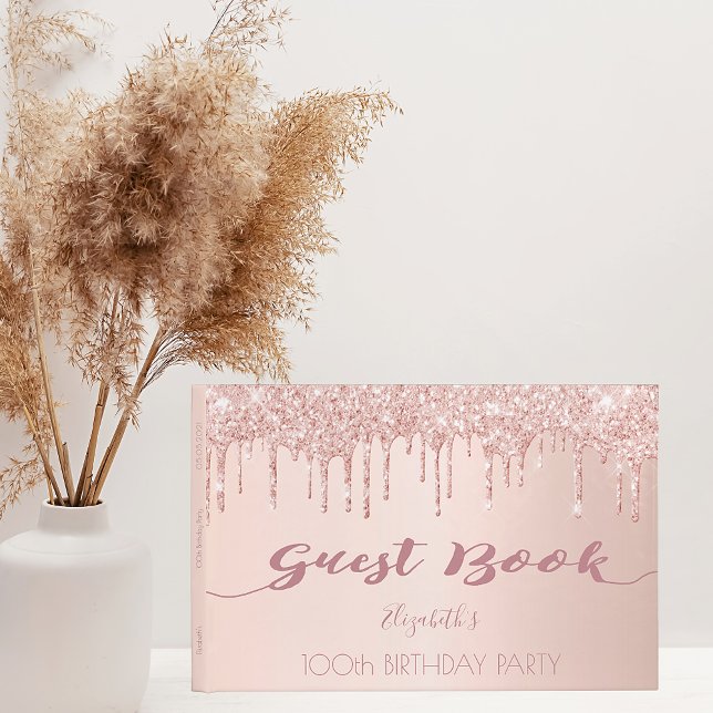100. Geburtstagsparty Rose Gold Glitzer Tropfen pi Gästebuch (Von Creator hochgeladen)