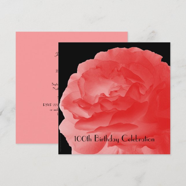 100. Geburtstagsparty Rose, Name, Platz Einladung (Vorne/Hinten)
