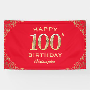 100. Geburtstagsparty Rot und Gold Glitzer Frame Banner