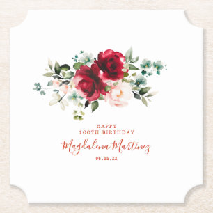 100. Geburtstagsparty Rote Rose Pink Peony Custom Untersetzer