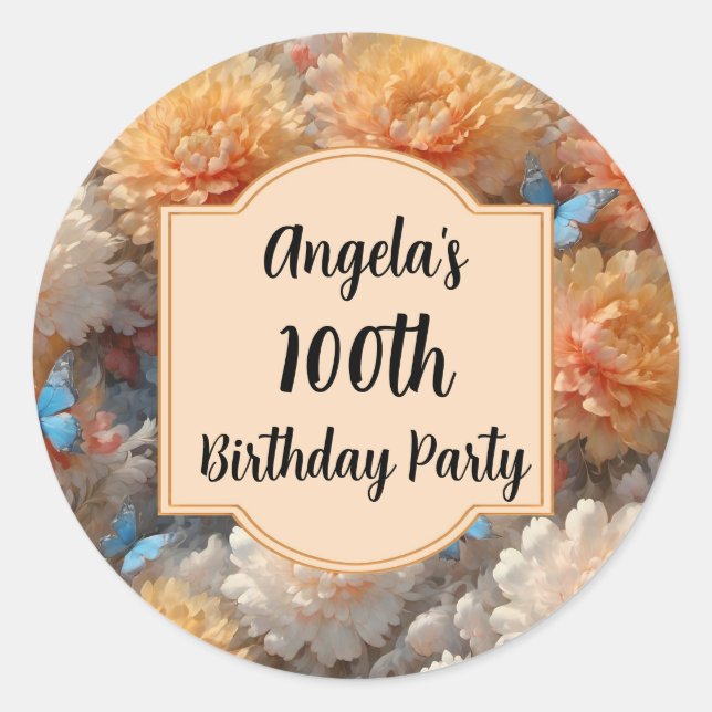 100. Geburtstagsparty Runder Aufkleber (Vorderseite)