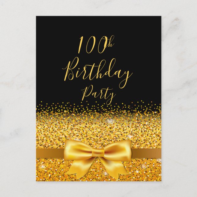 100. Geburtstagsparty schwarze Goldbug Einladung Postkarte (Vorderseite)