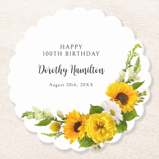 100. Geburtstagsparty Sonnenblume Daisy Custom Untersetzer (Vorderseite)