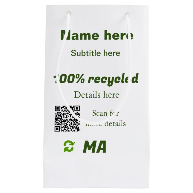 100 % gerecycelt Q R-Code hier Geschäftsname hinzu Kleine Geschenktüte (Vorderseite)