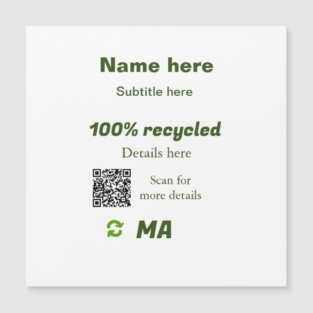 100 % gerecycelt Q R-Code hier Geschäftsname hinzu Magnetkarte (Vorderseite)