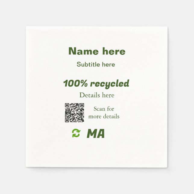 100 % gerecycelt Q R-Code hier Geschäftsname hinzu Serviette (Vorderseite)
