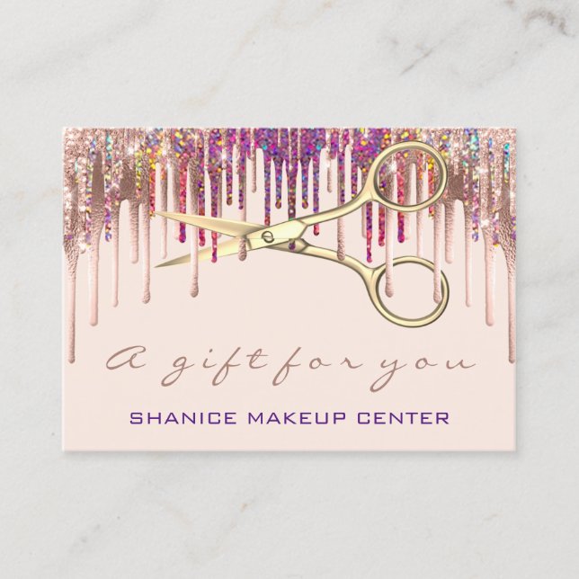 100 Geschenkgutschein Friseur Schere Tropfen Gold Visitenkarte (Vorderseite)