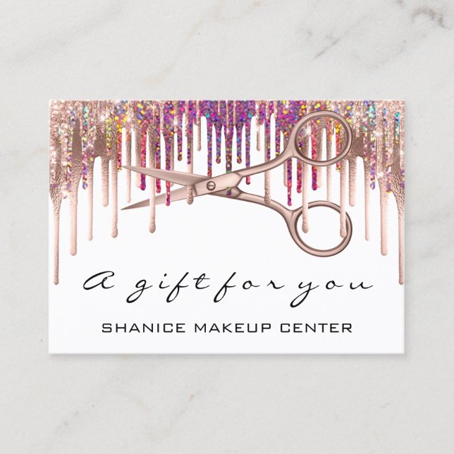 100 Geschenkgutschein Friseur Scheren Tropfen Visitenkarte (Vorderseite)