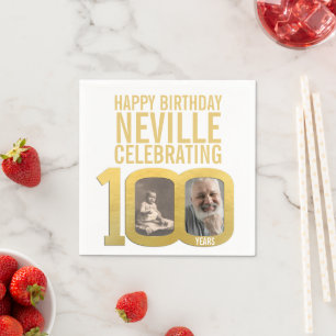 100. glücklicher Geburtstag Gold Weiß benutzerdefi Serviette