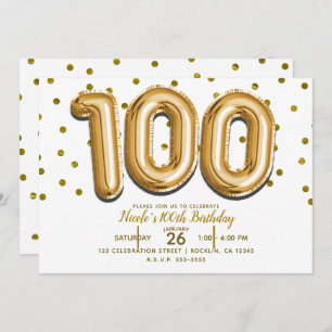 100 Gold Balloons & Confetti 100. Geburtstagsparty Einladung