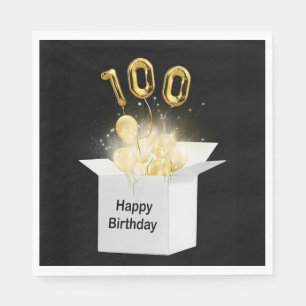 100. Gold Geburtstagsballons in der White Box Serviette