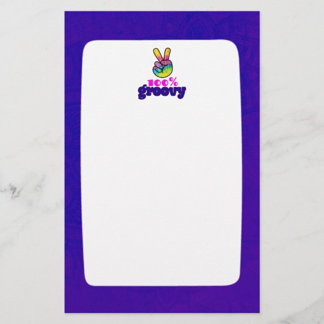 100% Groovy mit Rainbow Hand Peace Sign Briefpapier (Vorderseite)