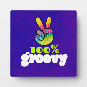 100% Groovy mit Rainbow Hand Peace Sign Fotoplatte