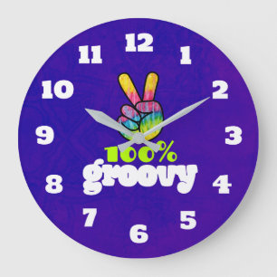 100% Groovy Rainbow Hand Peace Sign Acid Purple Große Wanduhr