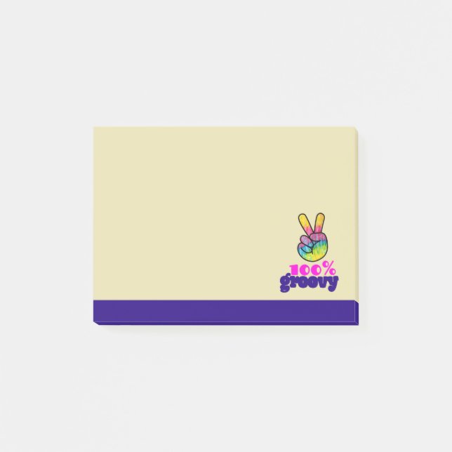 100% Groovy Rainbow Hand Peace Sign Post-it Klebezettel (Vorderseite)