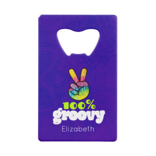 100% Groovy Rainbow with Hand Peace Sign Geldbeutel Flaschenöffner