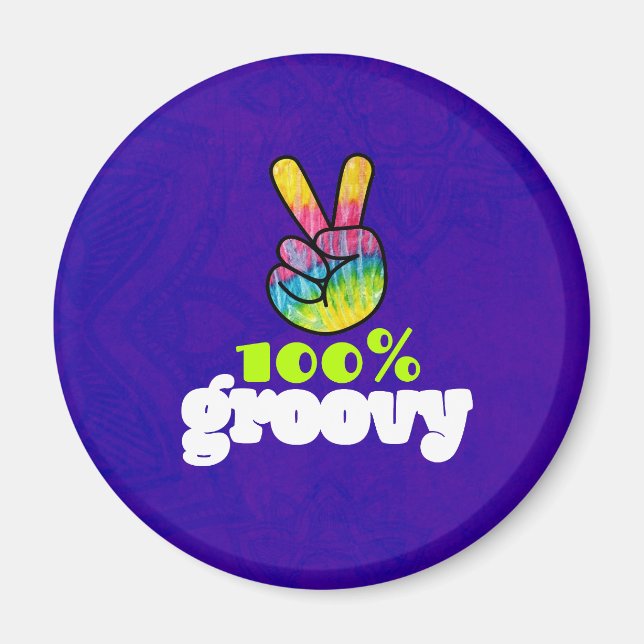 100% Groovy Rainbow with Hand Peace Sign Magnet (Vorne)