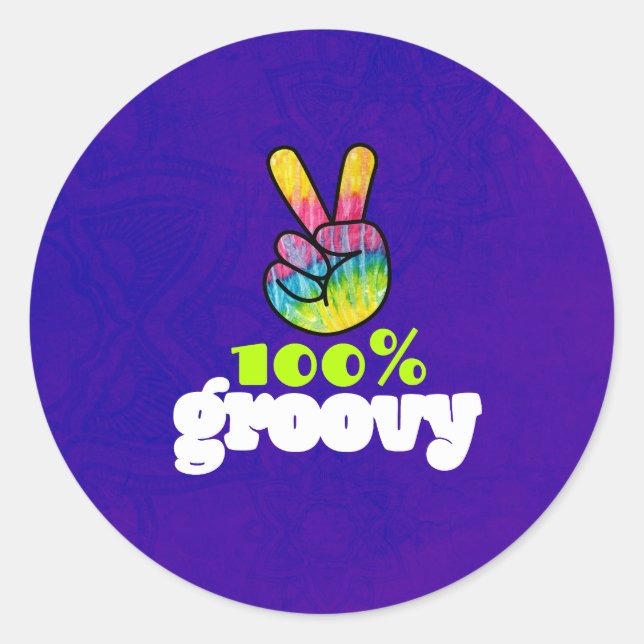 100% Groovy Rainbow with Hand Peace Sign Runder Aufkleber (Vorderseite)