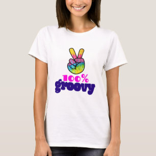 100% Groovy Rainbow with Hand Peace Sign T-Shirt
