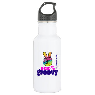 100% Groovy Regenbogen mit Hand Peace Sign Einziga Edelstahlflasche