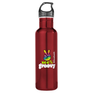 100% Groovy Regenbogen mit Hand Peace Sign Einziga Trinkflasche
