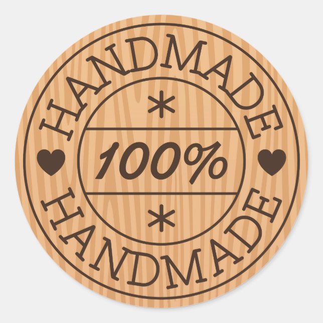 100% handgefertigt oder Produktname, Briefmarke au Runder Aufkleber (Vorderseite)