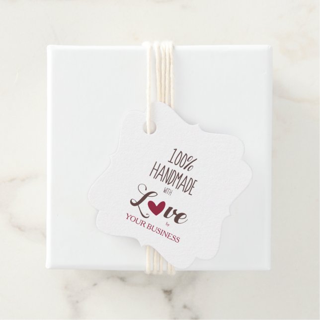 100% Handmade with Love Quote im Netz & Brown Geschenkanhänger (Beispiel)