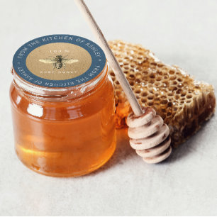 100% hausgemachte Honey Kitchen Bio Biene Blue Runder Aufkleber