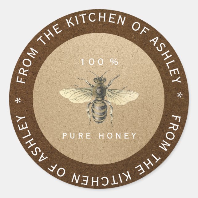 100% hausgemachte Honey Kitchen Kraft Biene Bronze Runder Aufkleber (Vorderseite)