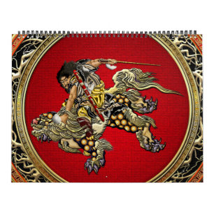 [100] Hokusai - Shoki reitet Shishi Löwe Kalender