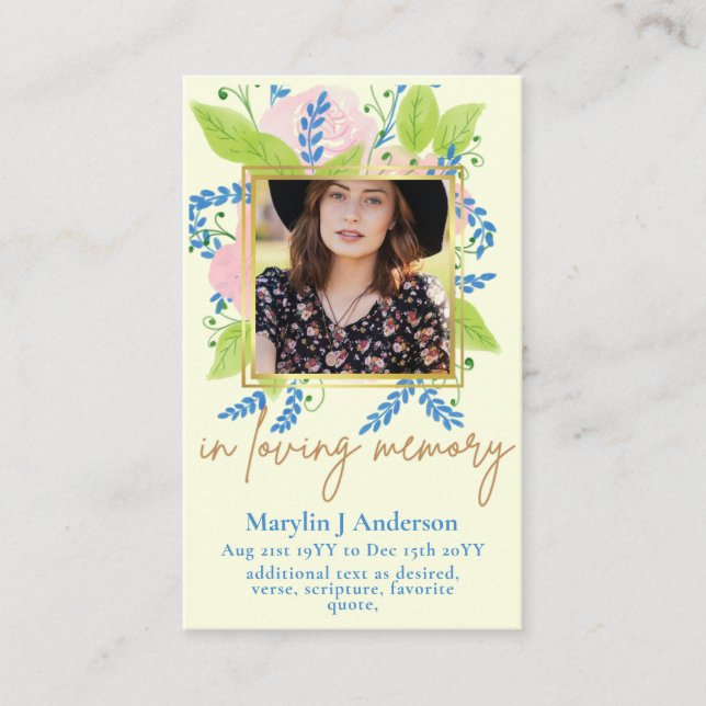 100 Hübsches florales Gebet Beerdigung Gedenkstätt Visitenkarte (Vorderseite)