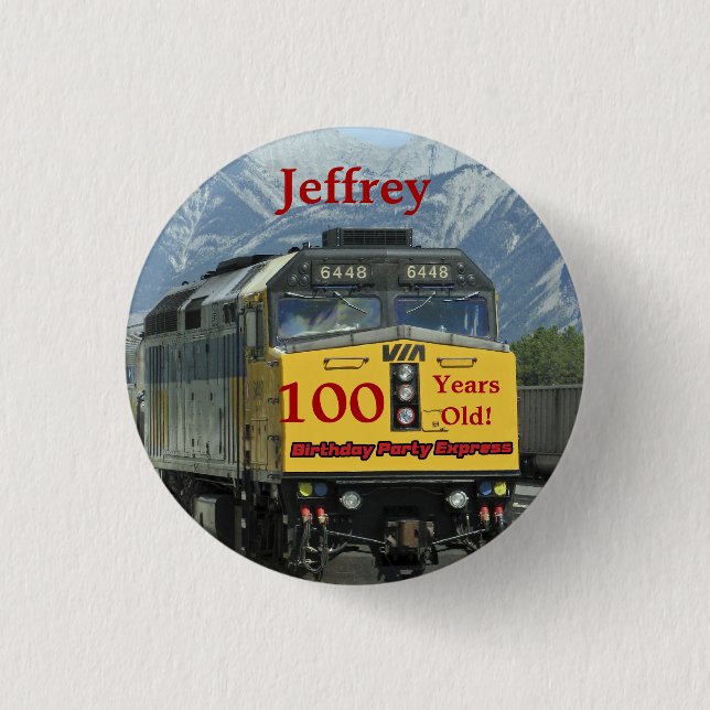 100 Jahre alt, Eisenbahn - Birthday Button Button (Vorderseite)