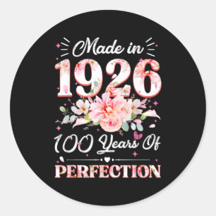 100 Jahre alt Hergestellt im Jahr 1926 Floral 100. Runder Aufkleber