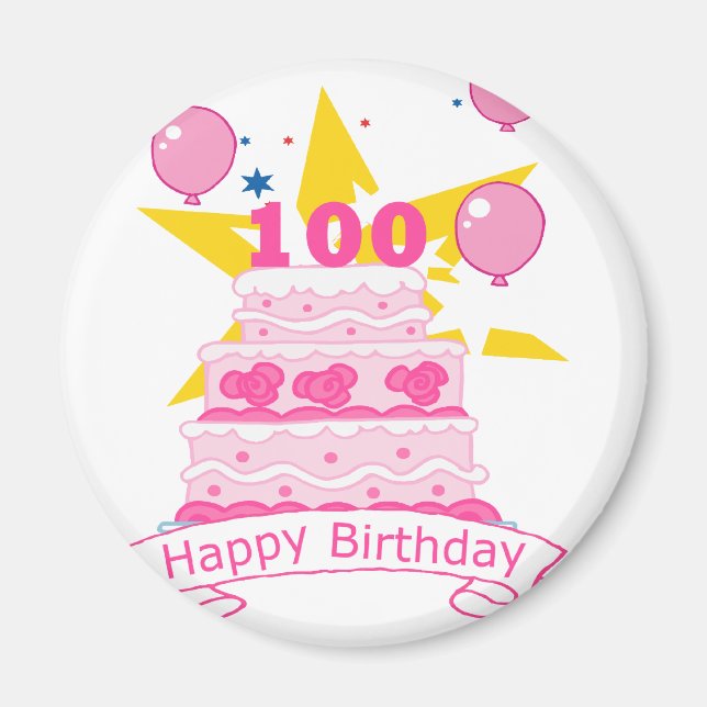 100 Jahre alter Geburtstagskuchen Magnet (Vorne)