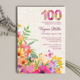 100 Jahre Blume Blumenhandwäsche 100. Geburtstag Einladung