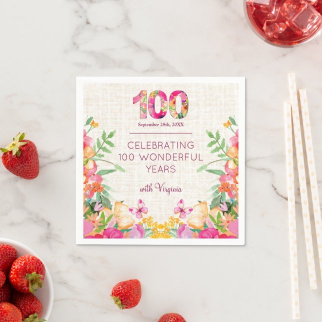 100 Jahre Blume Blumenhandwäsche 100. Geburtstag Serviette (Beispiel)