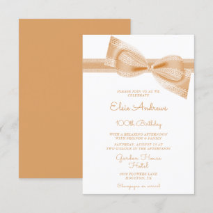 100. Jahrhundert Peach Bow & Ribbon Geburtstag Einladung