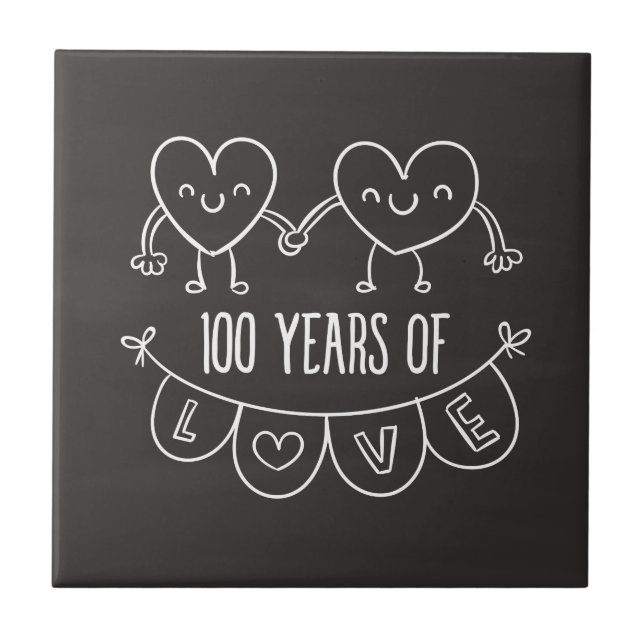 100. Jubiläum Geschenk Chalk Herzen Fliese (Vorderseite)