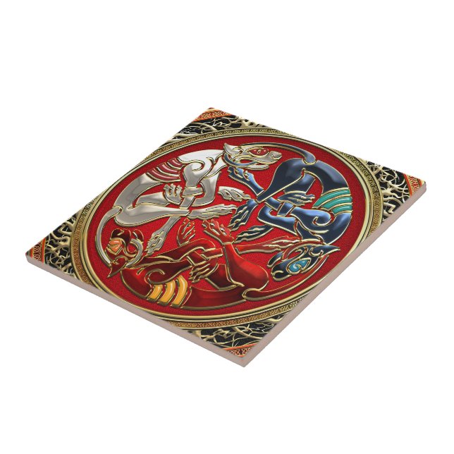 [100] Keltische Schätze - drei Hunde auf Gold Fliese (Seite)