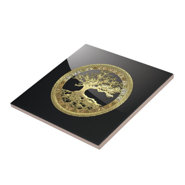[100] Keltischer Lebensbaum [Gold] Fliese (Seite)