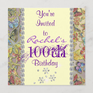 100. LILA BAUFLY Geburtstag Einladung BLING