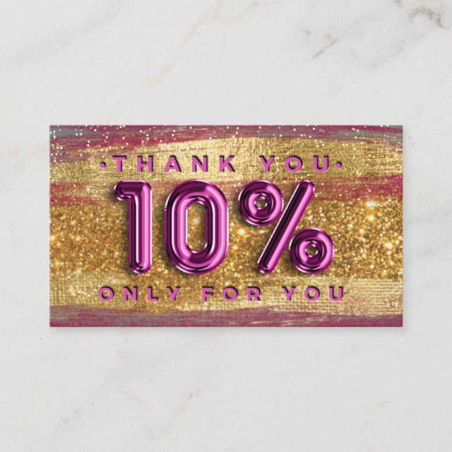 100 Logo QRCODE 10%OFF Code Gold Glitzer Rosa Visitenkarte (Vorderseite)