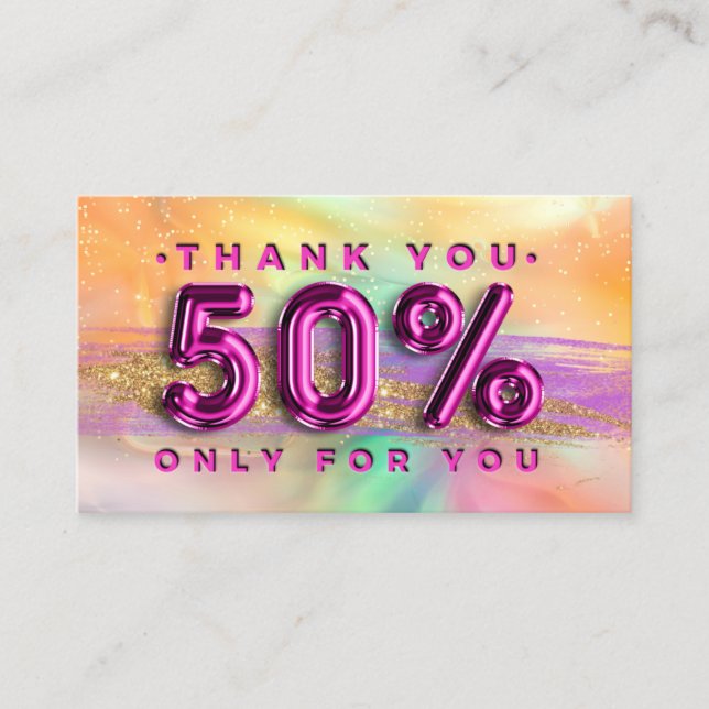 100 Logo QRCODE 50%OFF Danke Pinky Holographic Visitenkarte (Vorderseite)